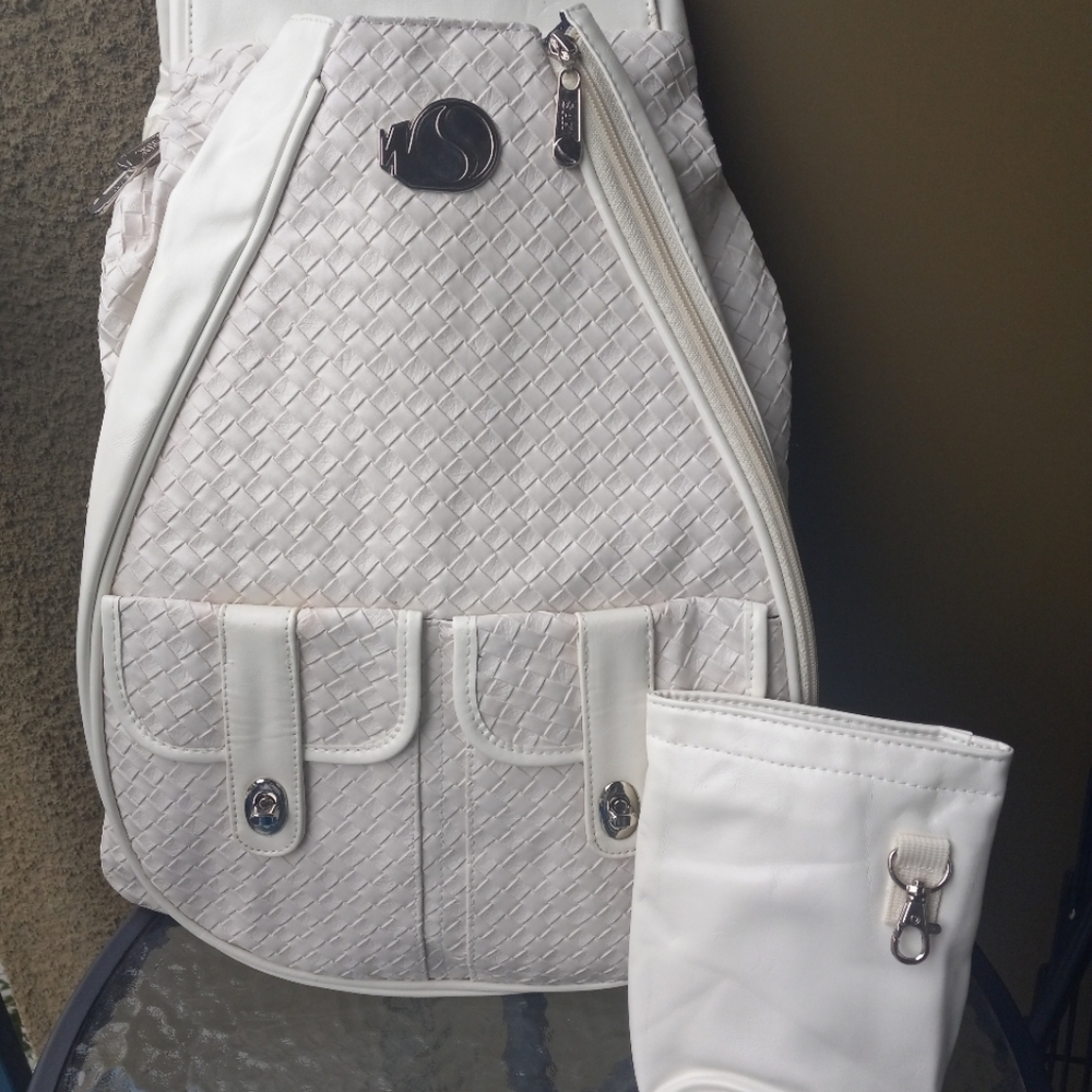 Brand New Tennis Racket White Backpack